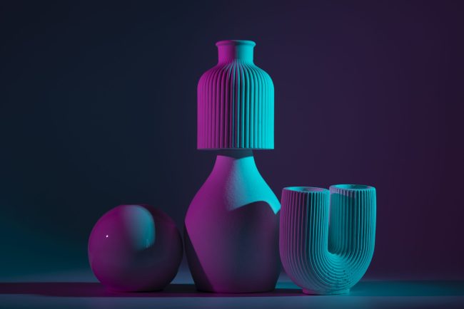 3D rendering of vases representing 3D product rendering.