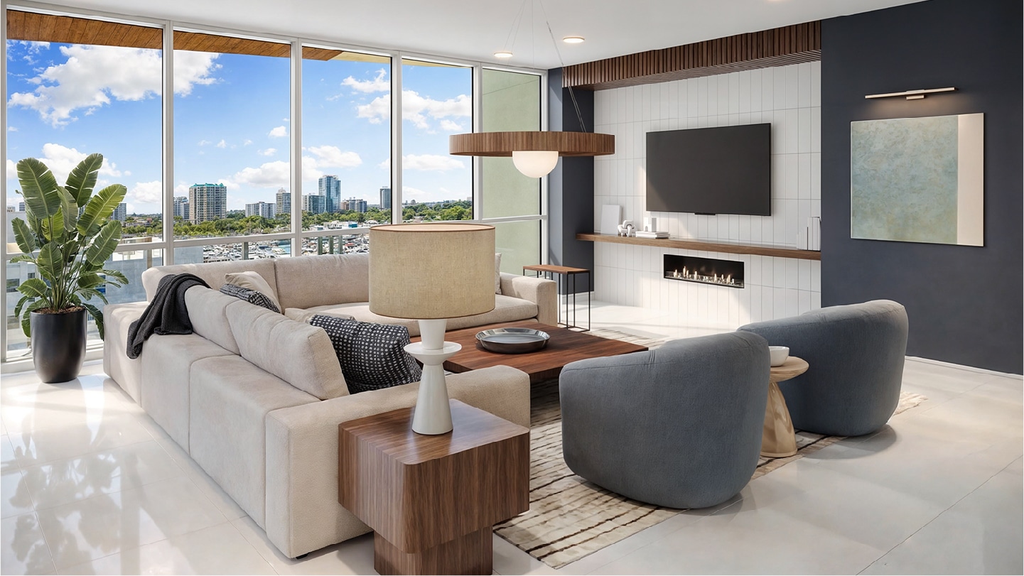 Modern interior living room 3d rendering