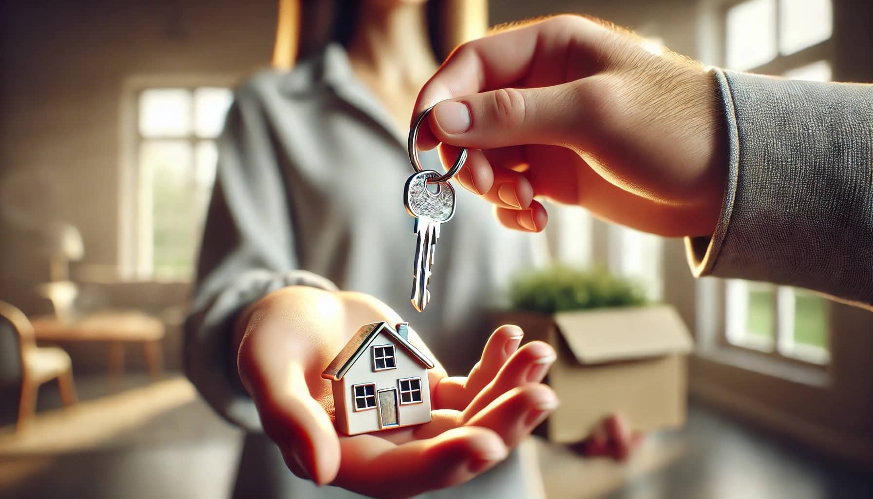 A realtor giving the keys of the new home to his client.