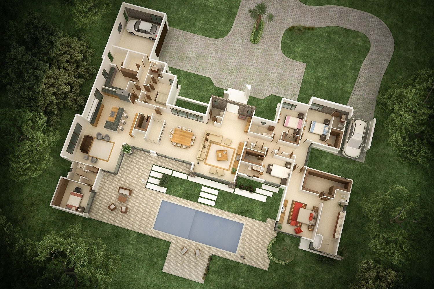 1.5 lugar – 3D Floor plan Axonometric w landscape