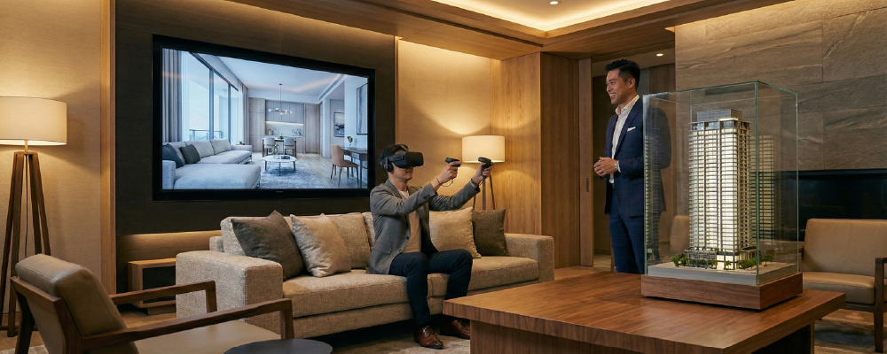 The Future of Architectural Visualization - A realtor showing a property with VR Glasses