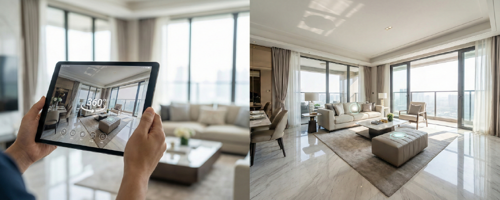 The Future of Architectural Visualization - Person using a tablet with a virtual reality tour